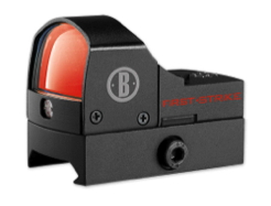 1st Strike, for handguns, shotguns or rifles, this compact model comes fully waterproof and shockproof, with self-regulating brightness. Integrated mount included. TRS A reliable, 3 MOA red dot sight with unlimited eye relief for handguns and shotguns.